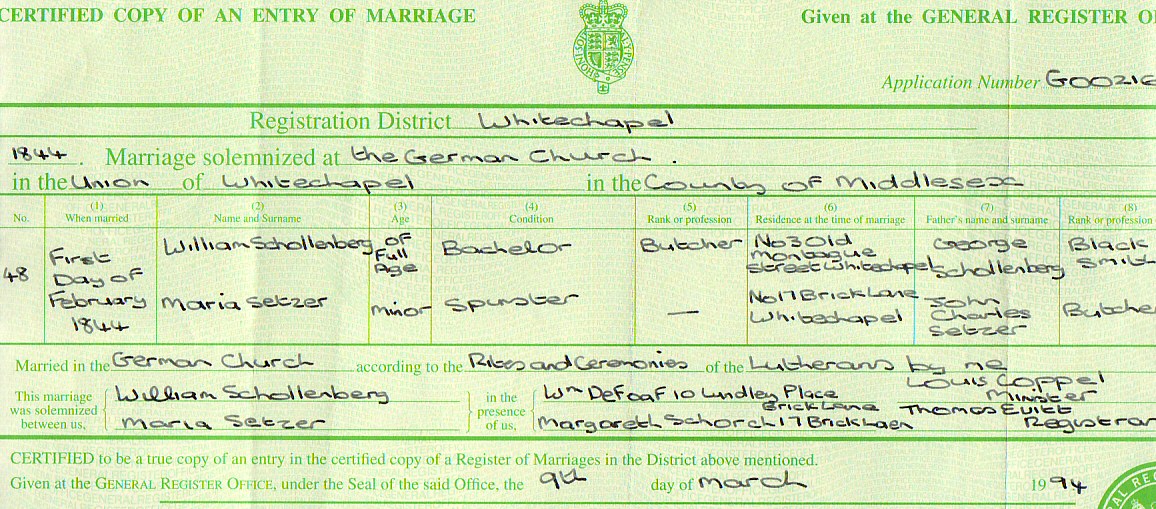 William & Maria Marriage